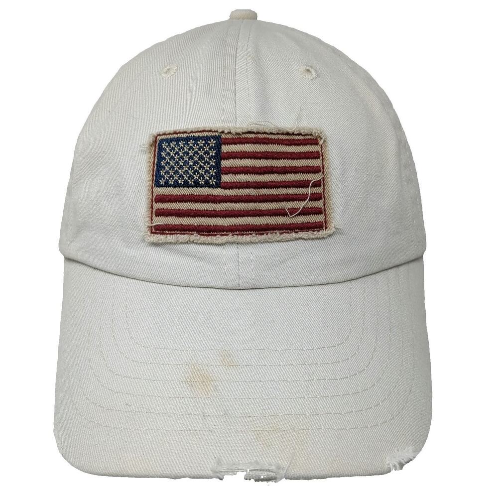 DPC Baseball Cap Beige One Size American Flag Distressed Patch Slideback Hat